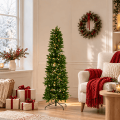 Pre-Lit Fraser Fir Pencil Artificial Christmas Tree with Warm Lights for Holiday Decor