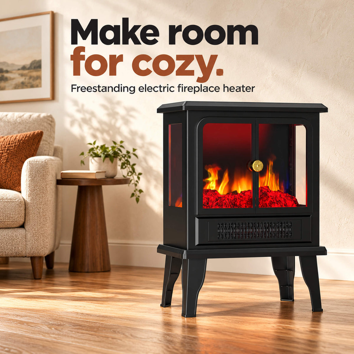 Electric Fireplace Heater with 3 Flame Effects & 2 Heating Modes