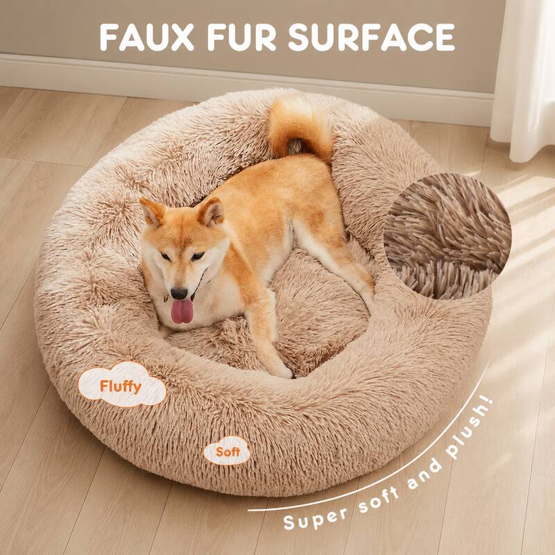 Round Faux Fur Pet Calming Bed
