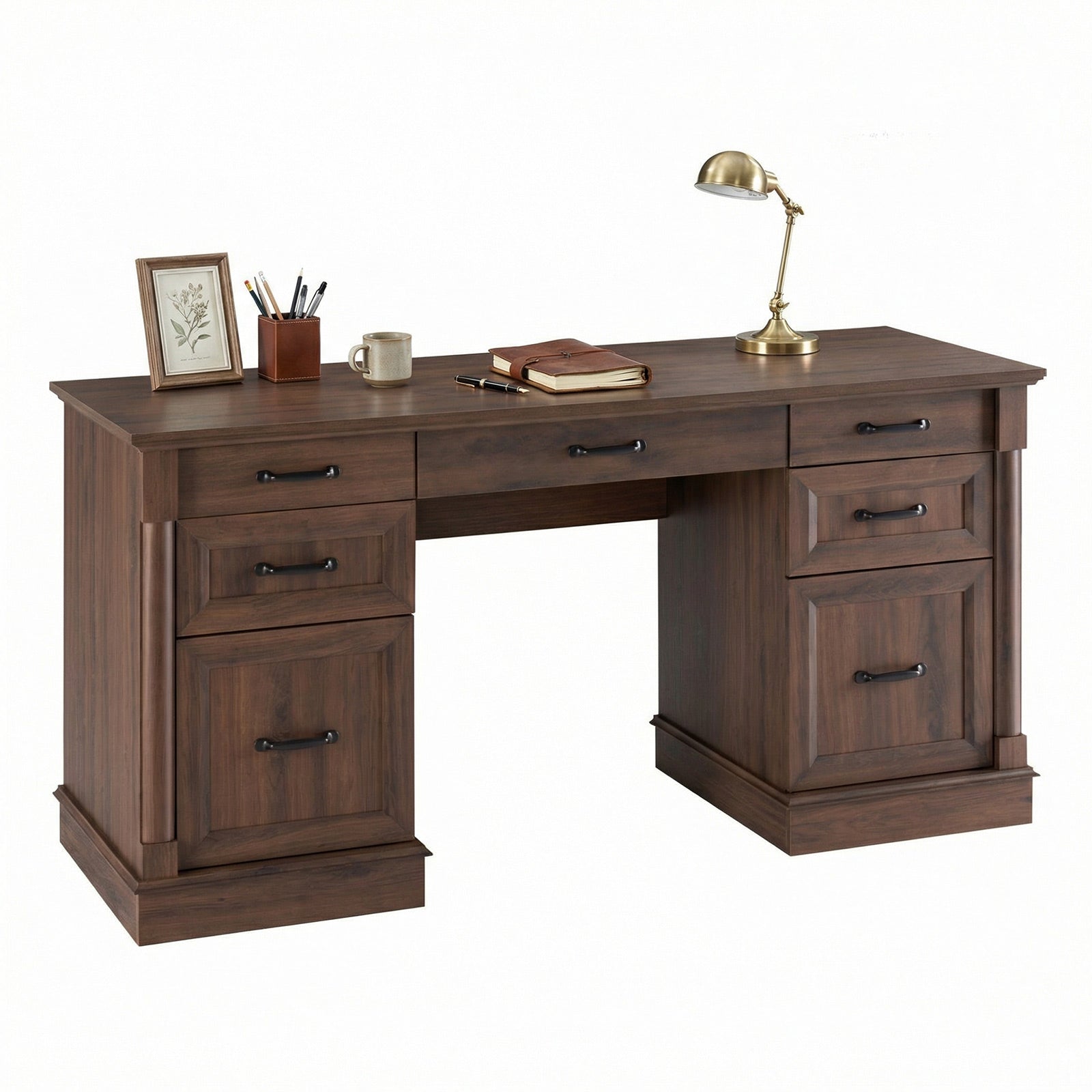 Farmhouse Executive Wood Desk 7 Drawers
