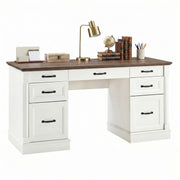 Farmhouse Executive Wood Desk 7 Drawers