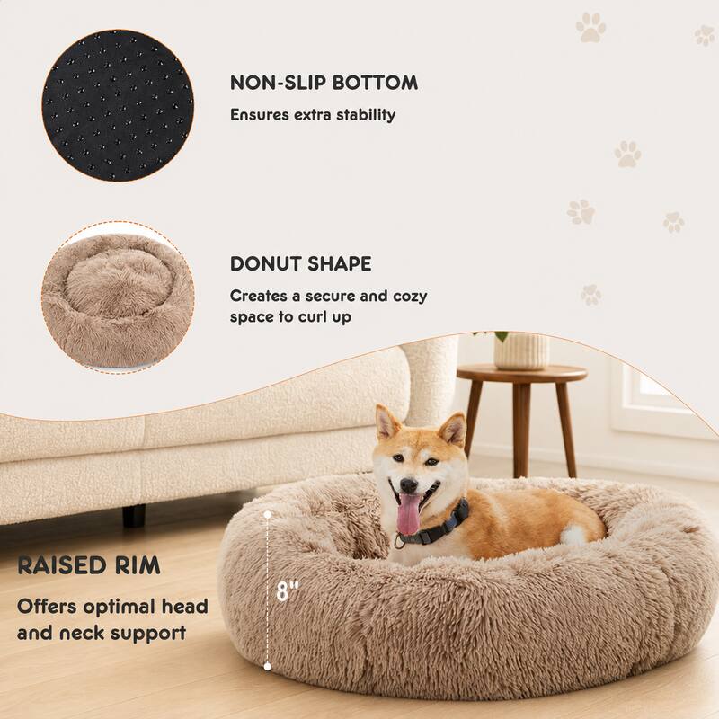 Round Faux Fur Pet Calming Bed