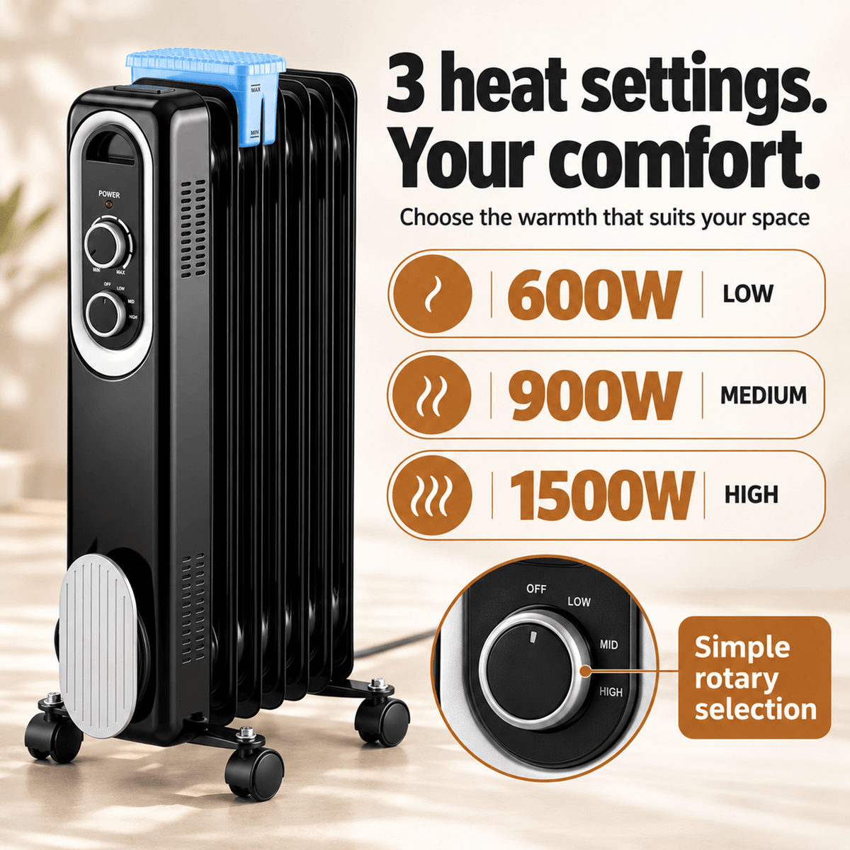 1500W Portable Space Heater with Adjustable Thermostat
