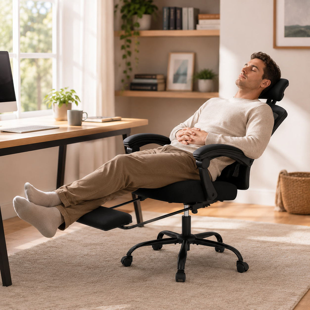 Ergonomic Mesh Office Chair with Retractable Footrest 