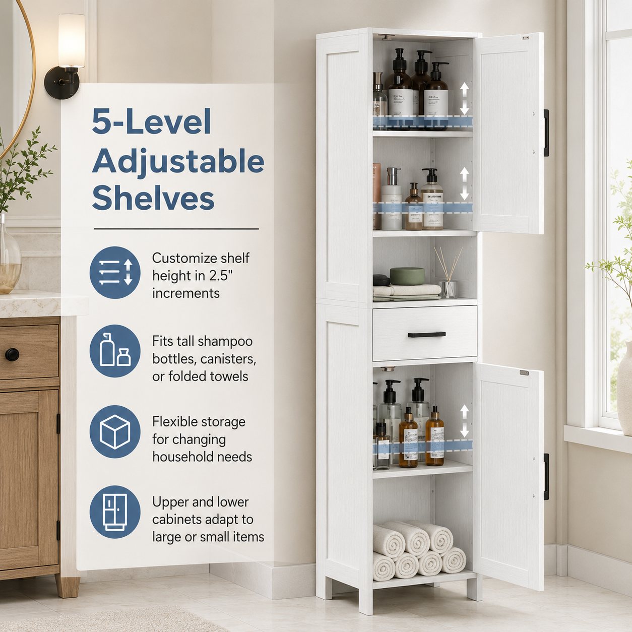 Tall Narrow Storage Cabinet with 2 Barn Doors & Drawer