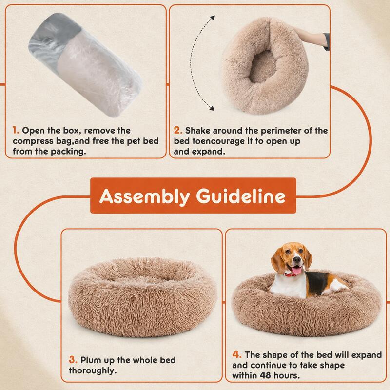 Round Faux Fur Pet Calming Bed