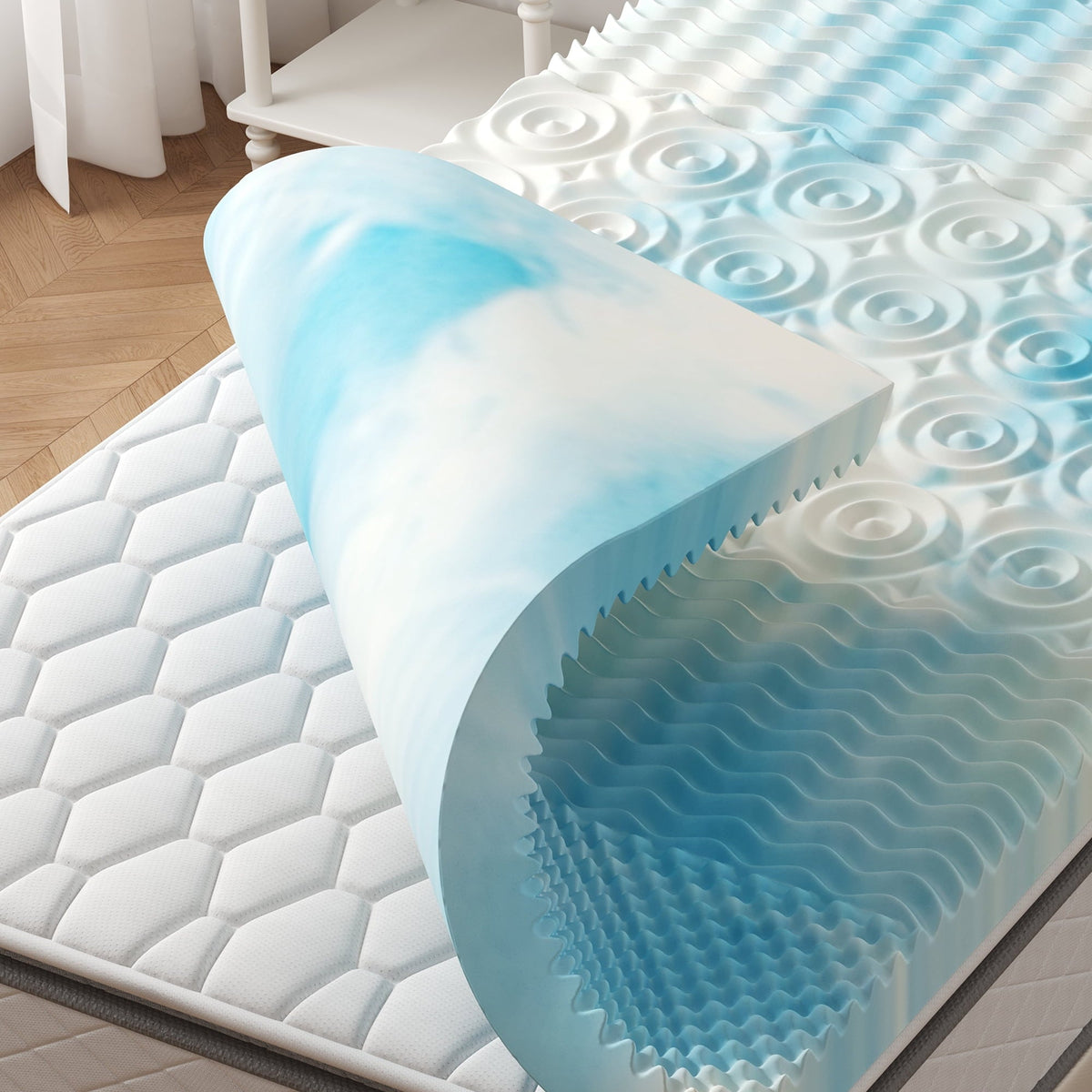 5-Zone Memory Foam Mattress Topper with Cooling Gel & Ventilated Design