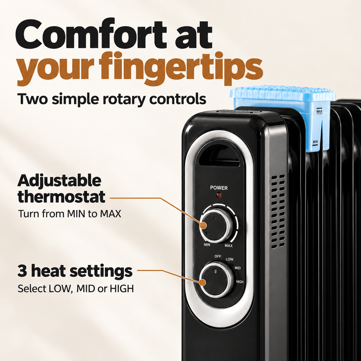 1500W Portable Space Heater with Adjustable Thermostat