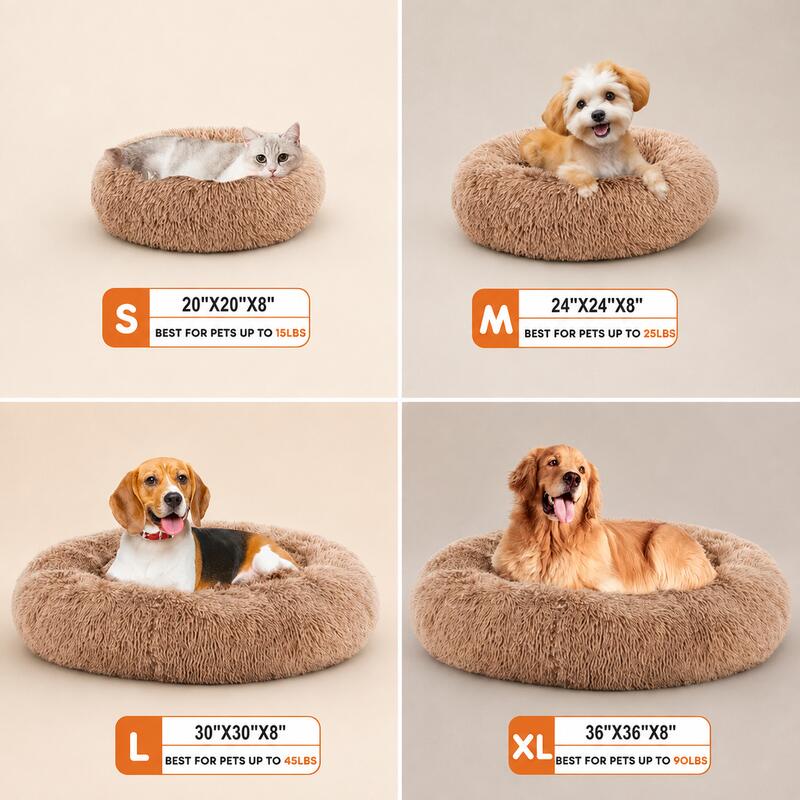 Round Faux Fur Pet Calming Bed