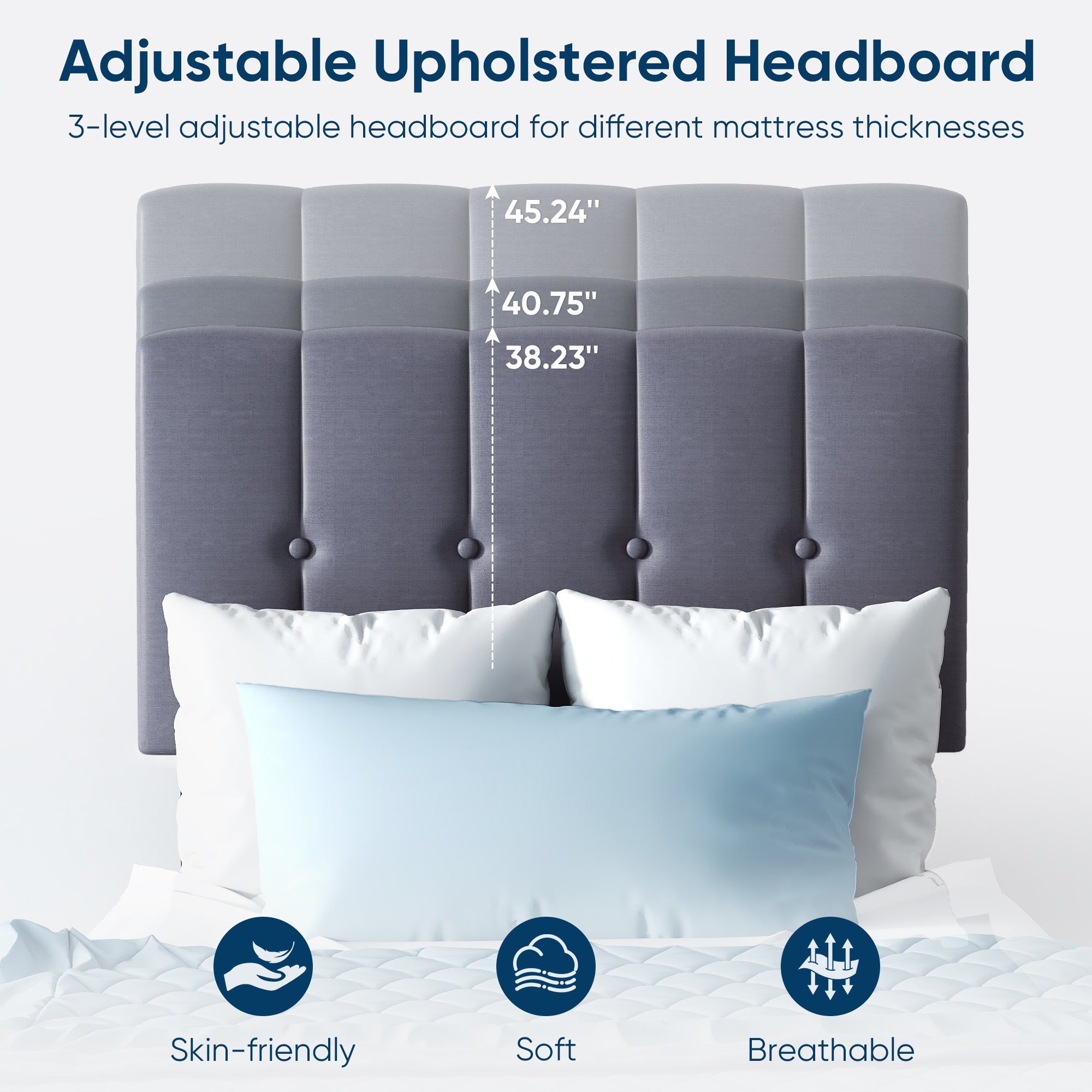 Fabric Upholstered Platform Bed Adjustable Headboard