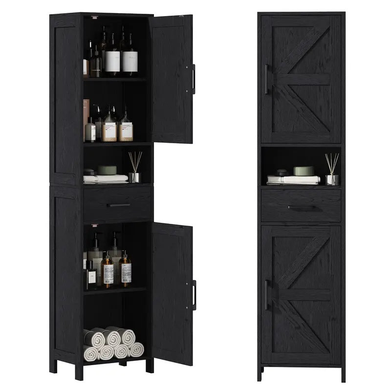 Tall Narrow Storage Cabinet with 2 Barn Doors & Drawer