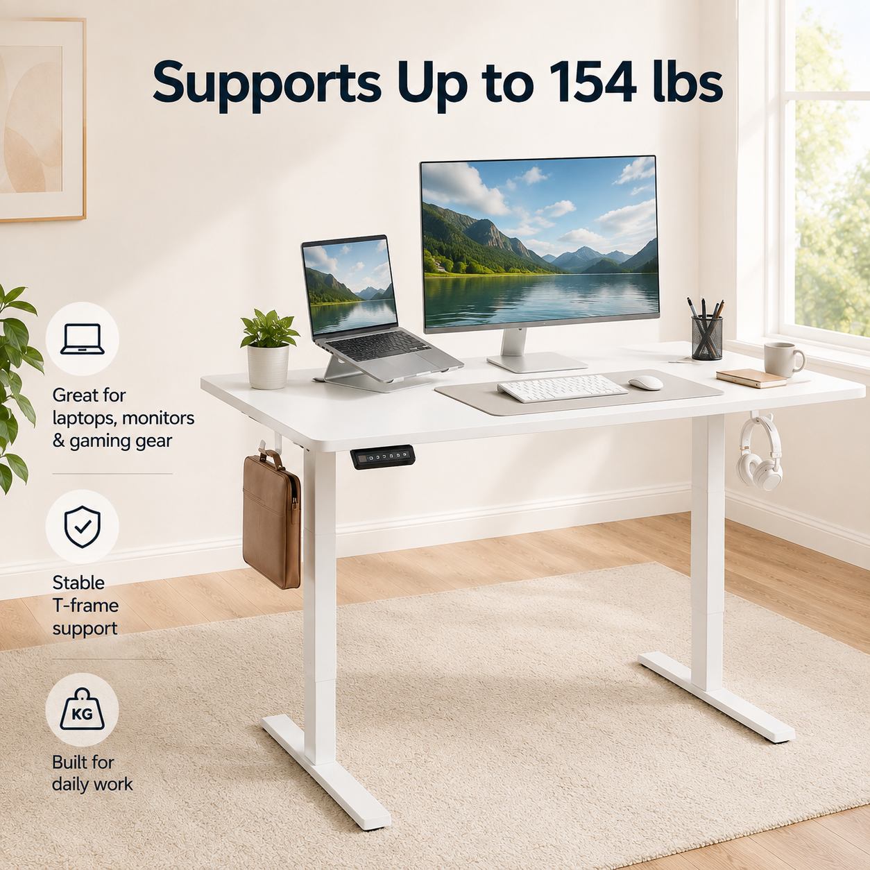Electric Standing Desk with Memory Presets, Height Adjustable Desk 40/48/55 Inch