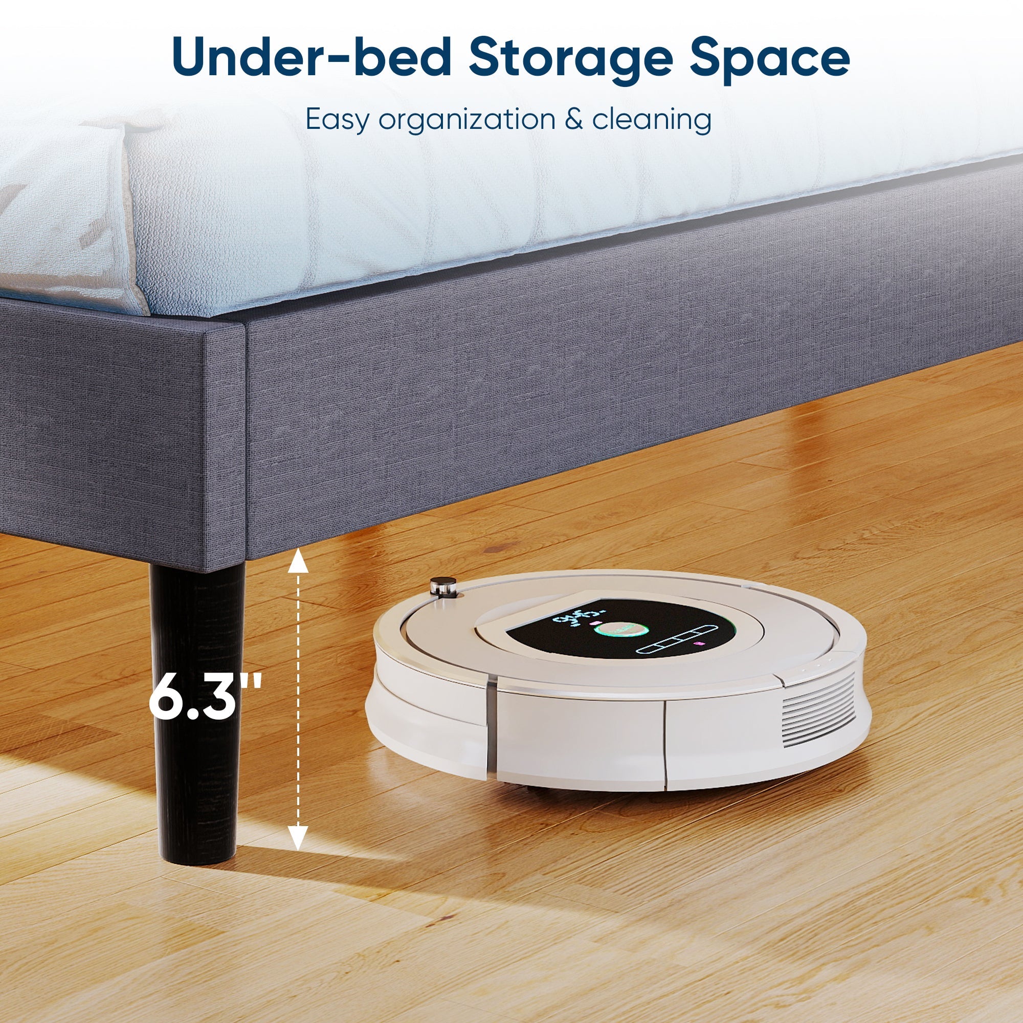 Fabric Upholstered Platform Bed Adjustable Headboard