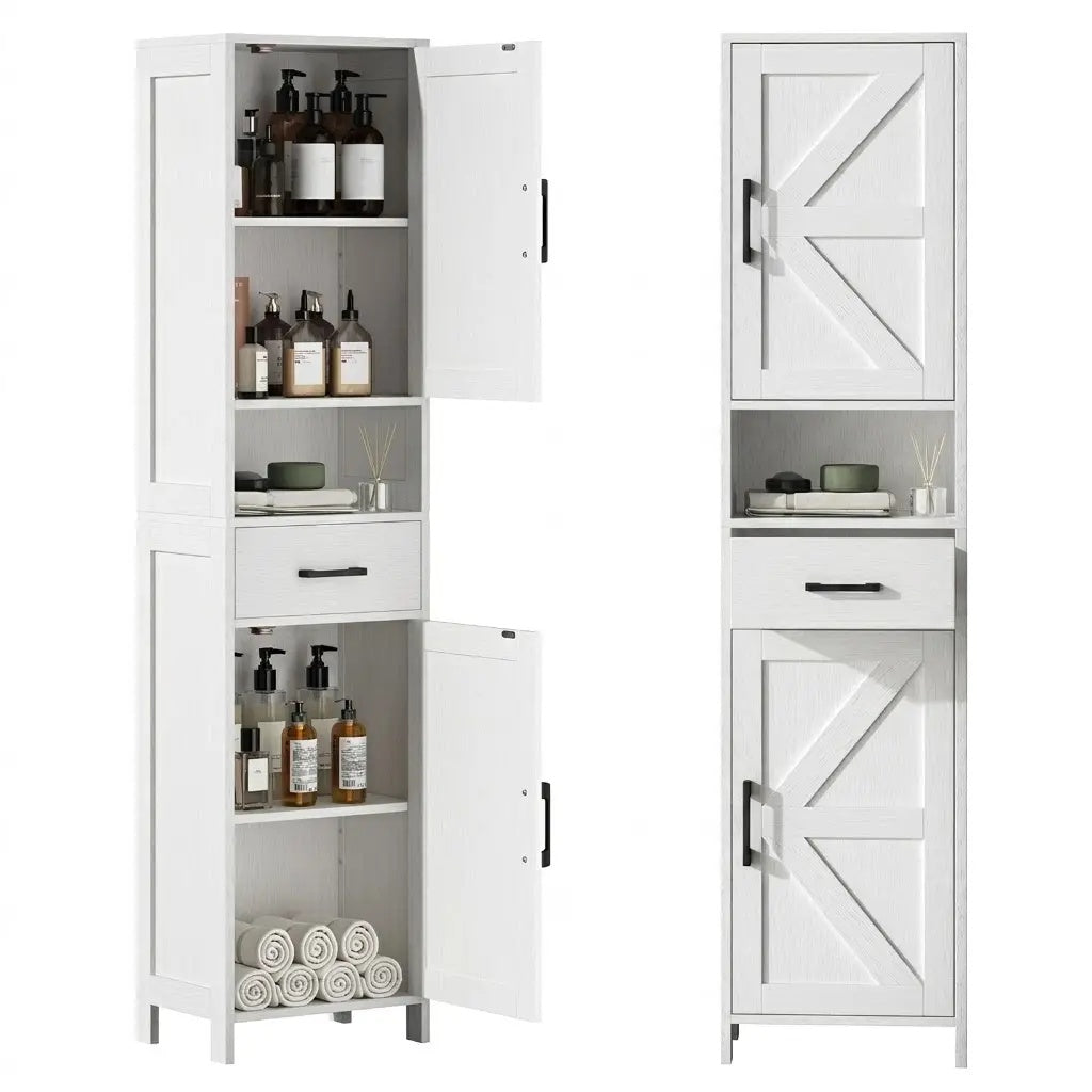 Tall Narrow Storage Cabinet with 2 Barn Doors & Drawer