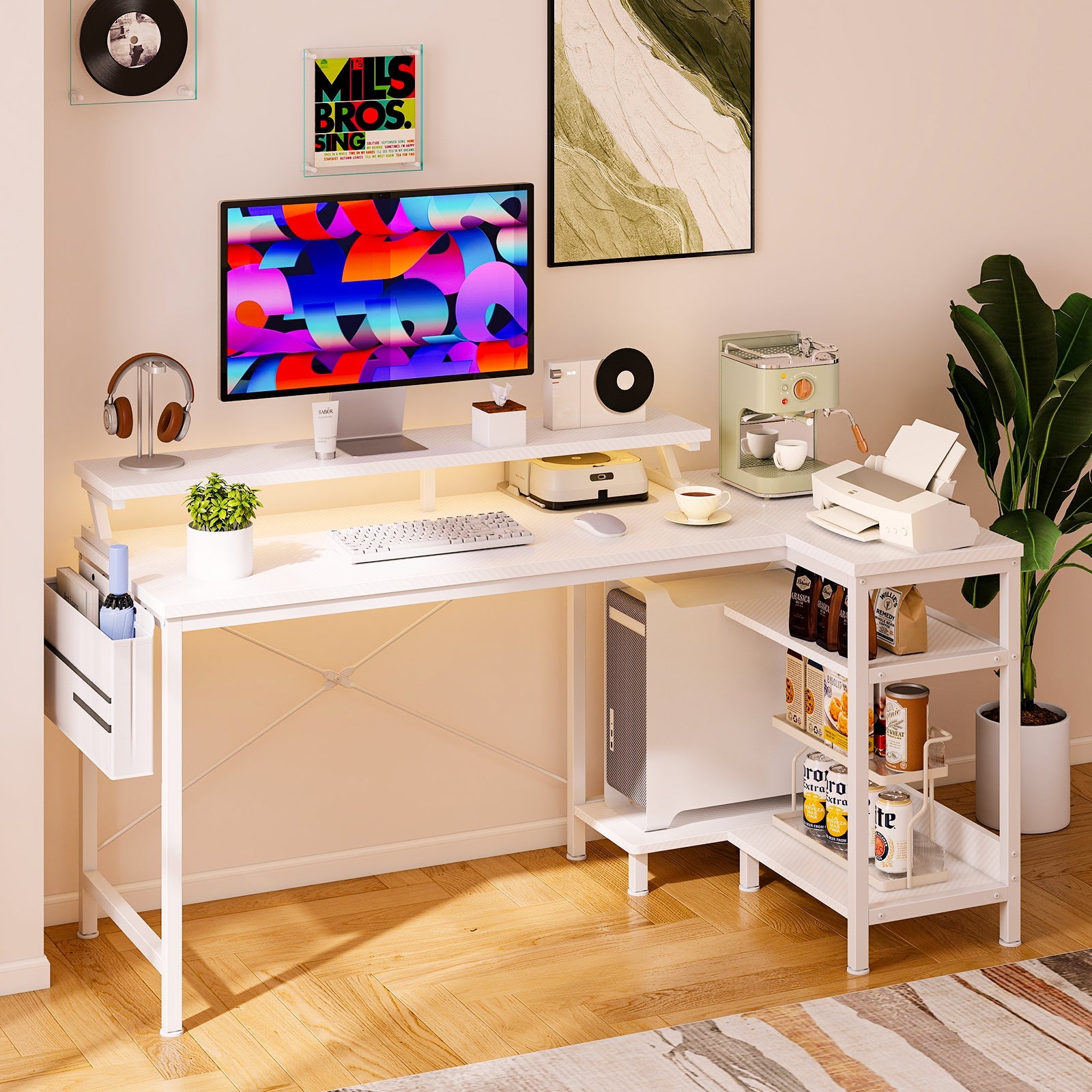 L-Shaped Gaming Desk with LED & Power