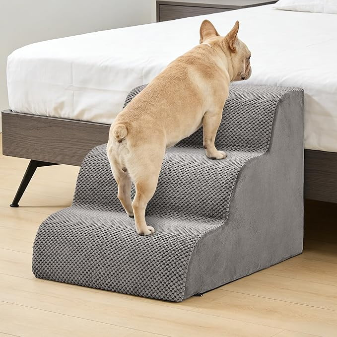 Pet Stairs for Dogs & Cats – Foam Dog Steps with Anti-Slip Base & Washable Cover, 3/4/5 Steps