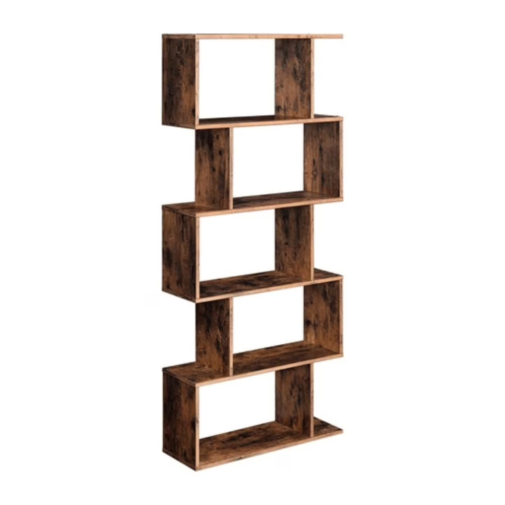 5-Tier S-Shaped Bookshelf | Modern Geometric Freestanding Bookcase & Room Divider