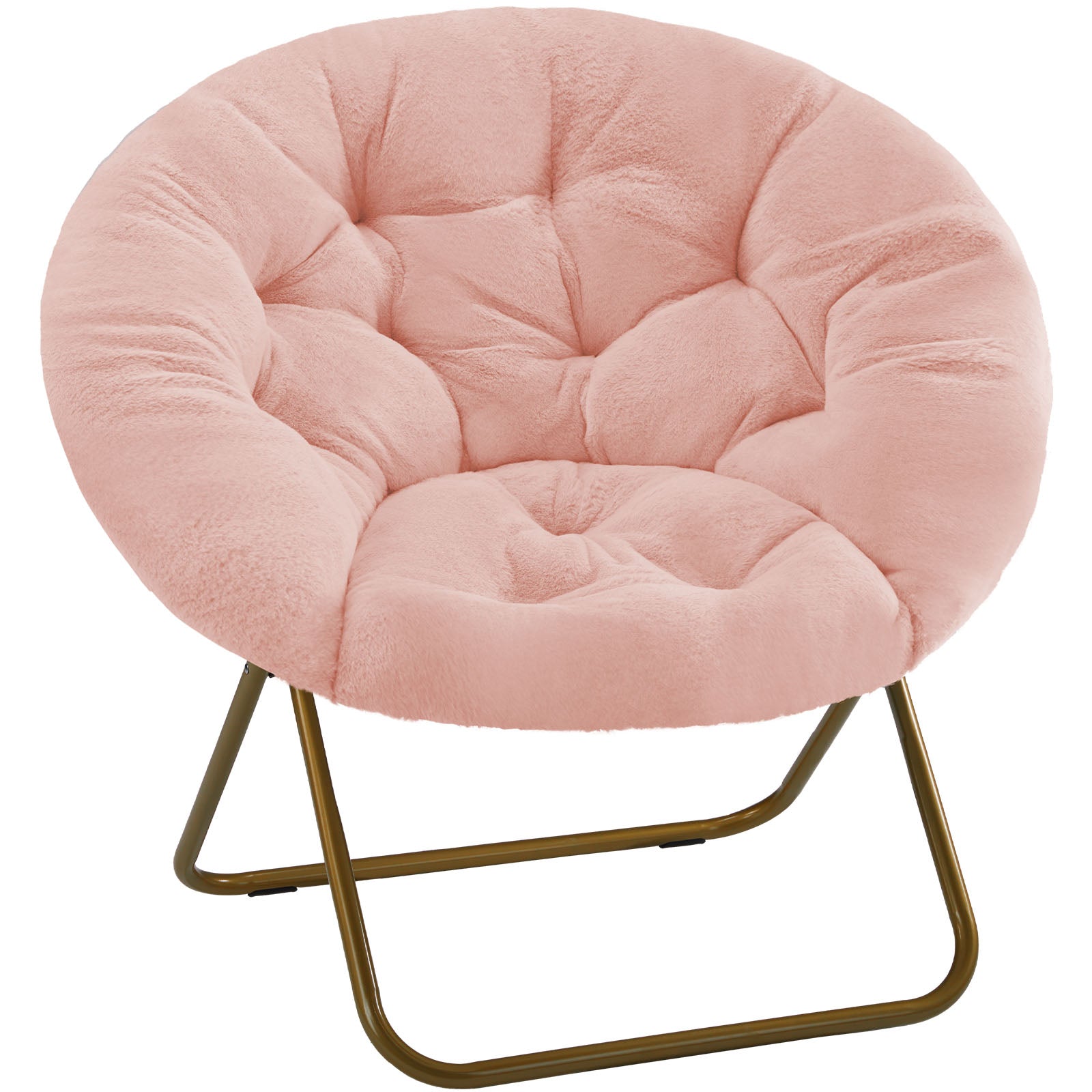 Faux Fur Disc Chair – Round Accent Chair for Bedroom & Living Room | Gray, Pink or White