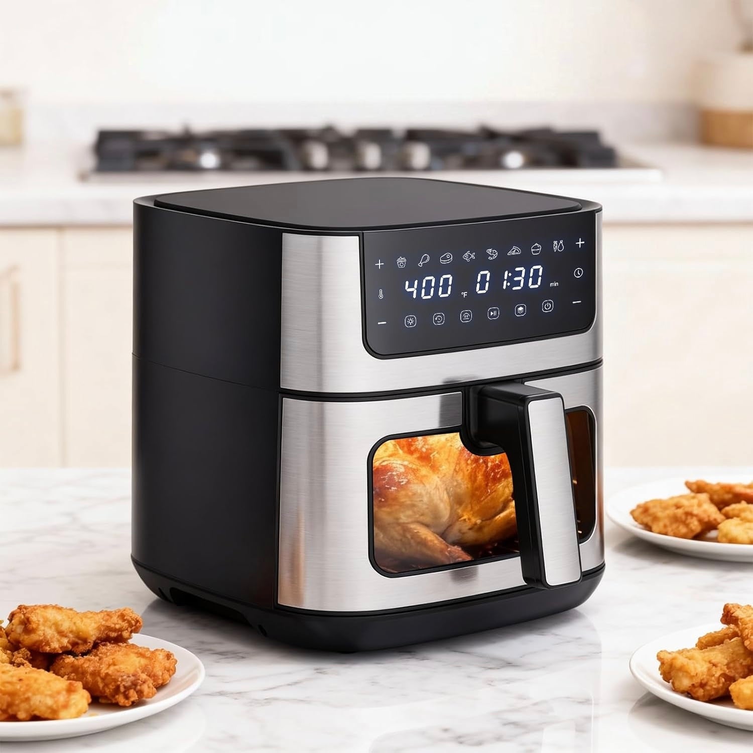 6.34QT Stainless Steel Digital Air Fryer with Window & 8 Cooking Functions