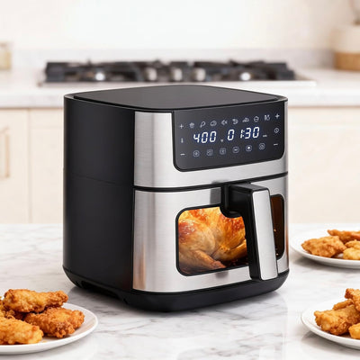 6.34QT Stainless Steel Digital Air Fryer with Window & 8 Cooking Functions