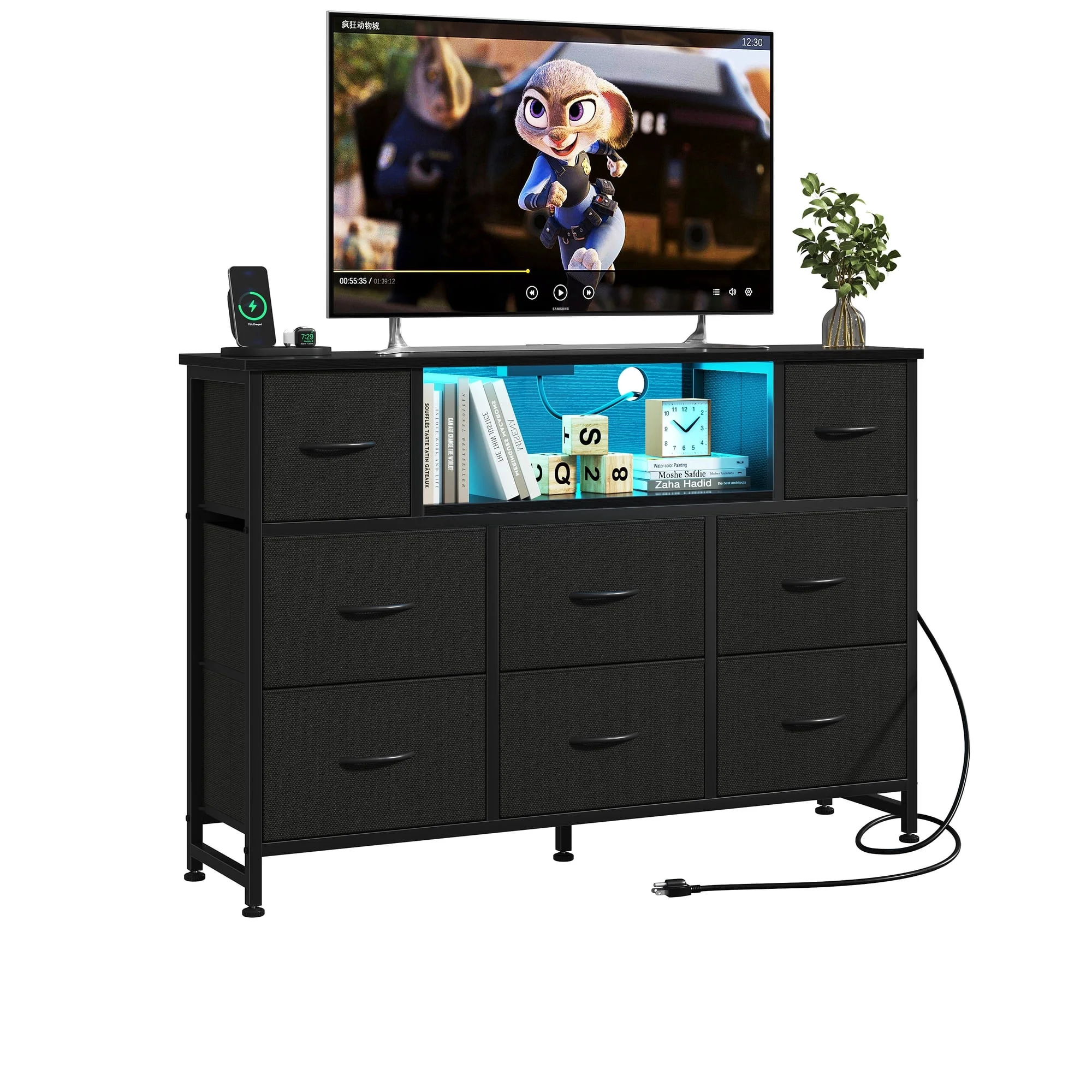 WareBay 8-Drawer Fabric Storage Cabinet with Built-In Power Outlet & USB Charging