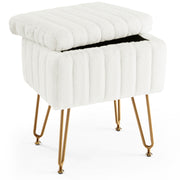WareBay Vanity Stool with Hidden Storage & Faux Fur Cushion | Metal Legs