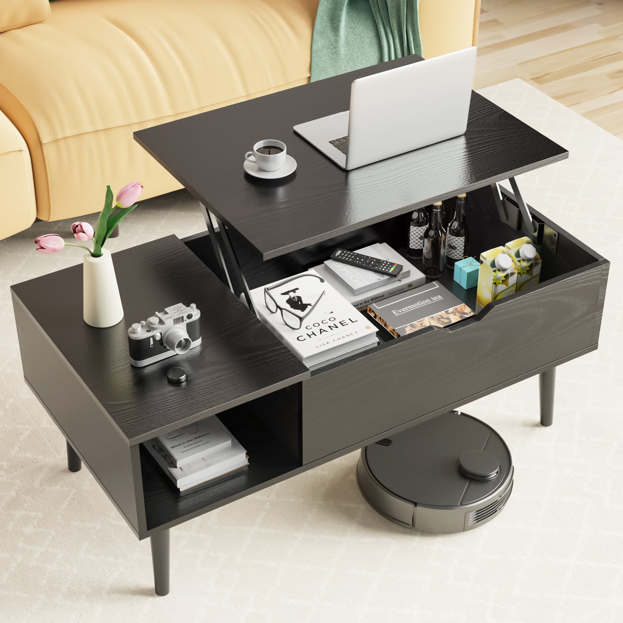 Lift Top Coffee Table with Storage & Hidden Compartment