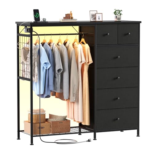Warebay Fabric Storage Locker with Hanging Rack, LED Lights & Charging Station