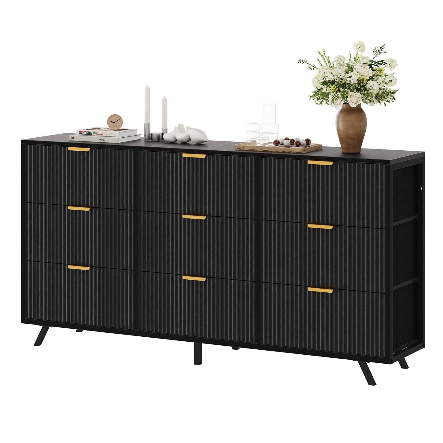 Warebay 9-Drawer Fluted Dresser for Bedroom, Wide Storage Chest of Drawers