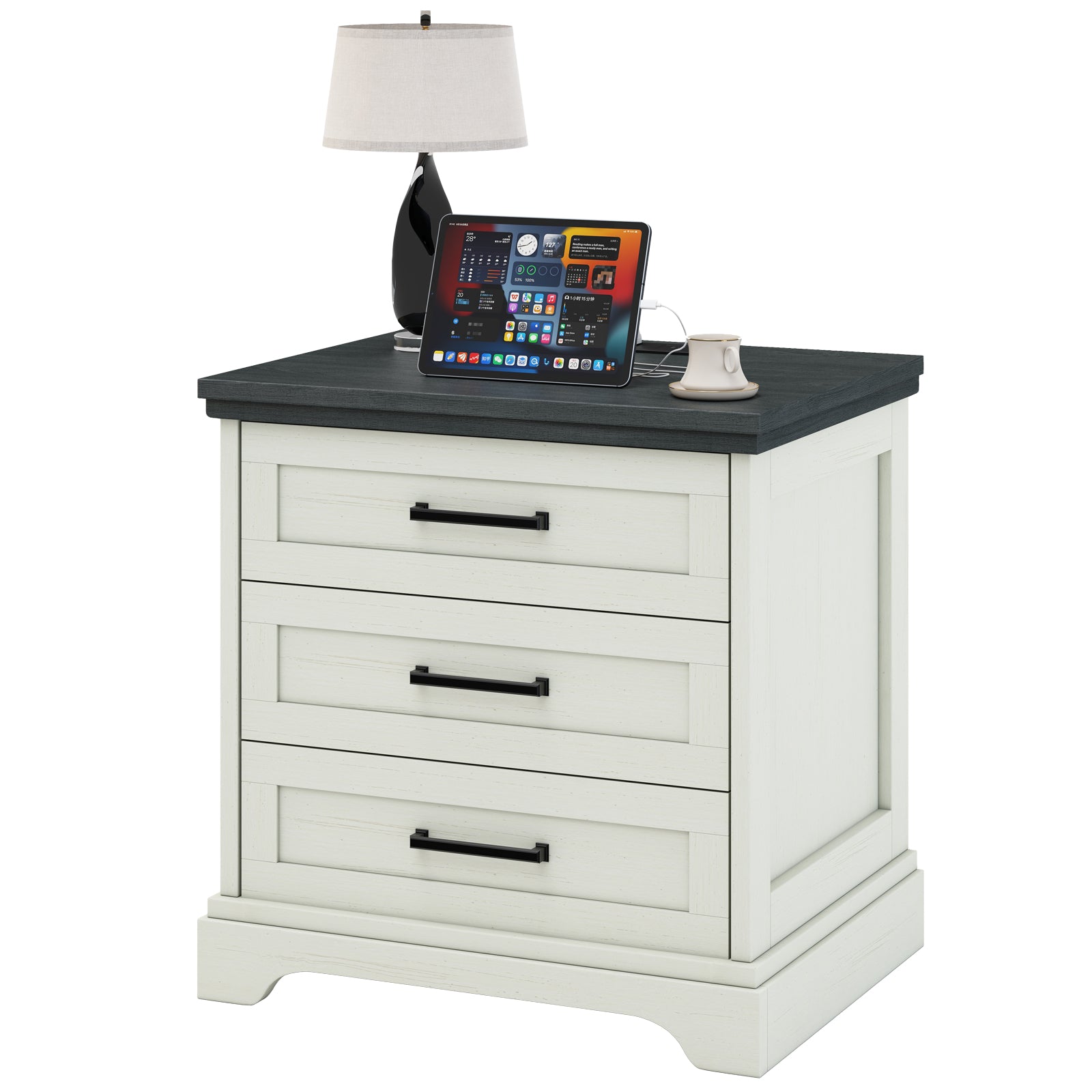 Farmhouse Nightstand with Charging Station & Drawers – Bedside Storage Cabinet | WareBay