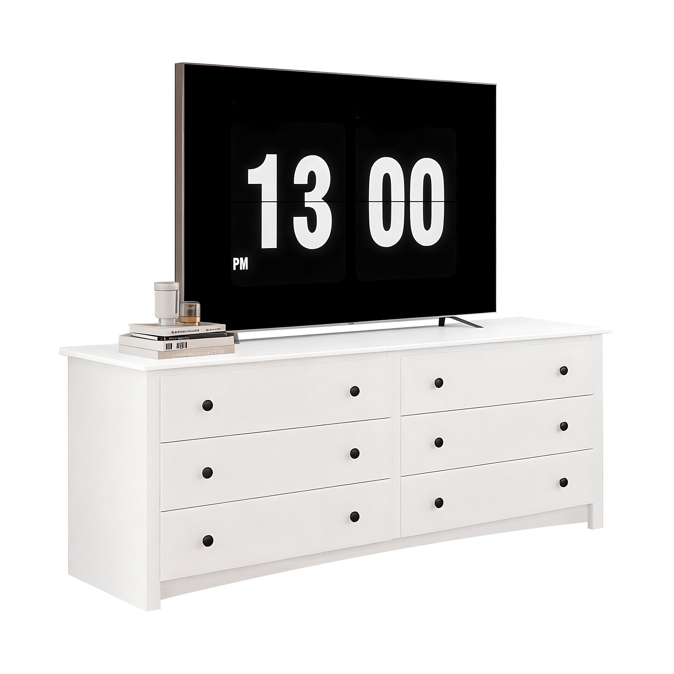 WareBay 59" TV Stand with 6 Drawers – Wooden Entertainment Center with Storage