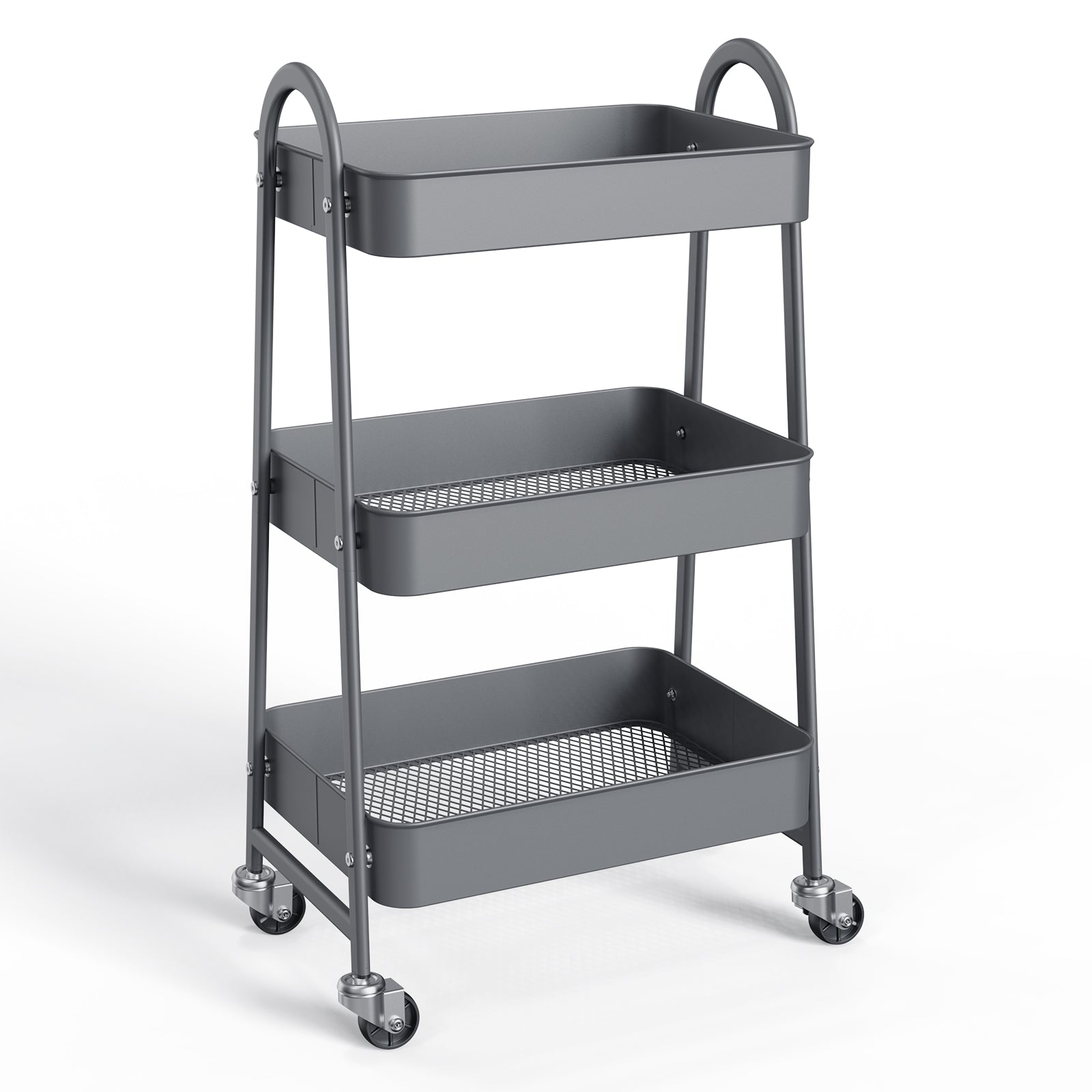 WareBay 3-Tier Rolling Cart | Metal Storage Organizer with Locking Wheels for Kitchen & Bathroom