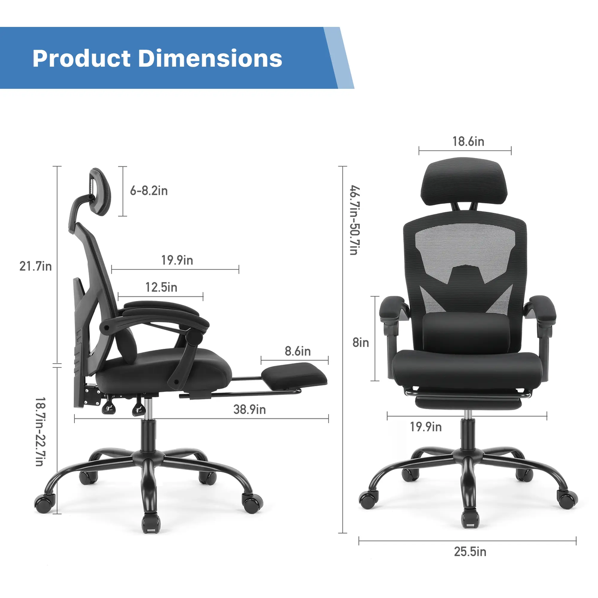 Ergonomic Mesh Office Chair with Retractable Footrest 