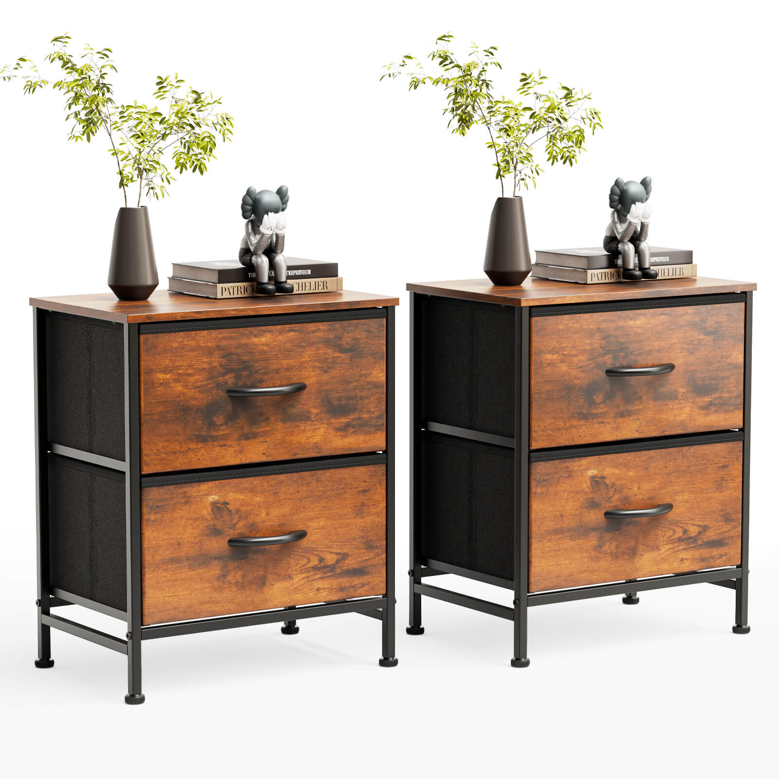 2-Piece Fabric Drawer Nightstand Set