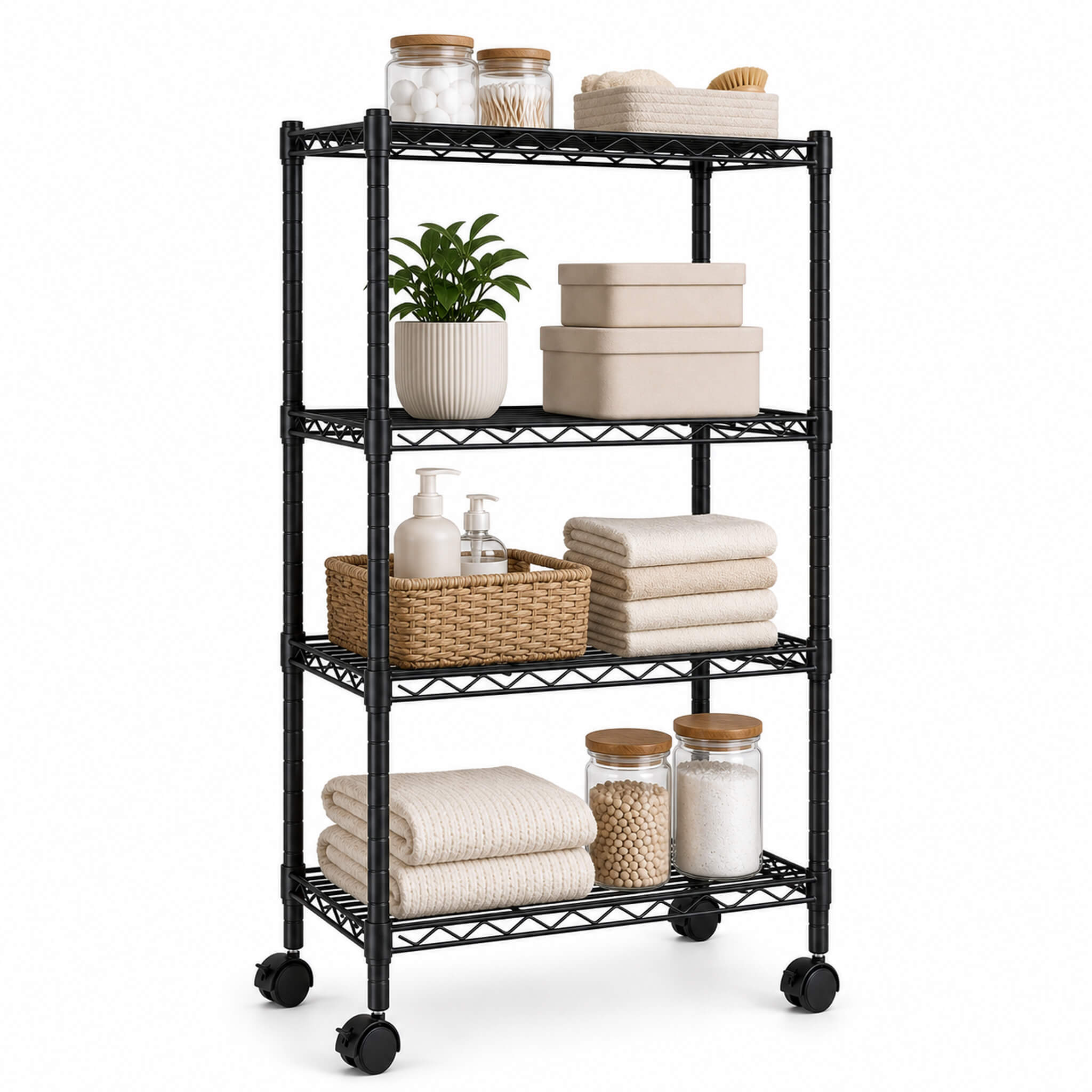 Heavy Duty Rolling Wire Shelving Unit, 3/4/5-Tier Metal Storage Shelf with Wheels