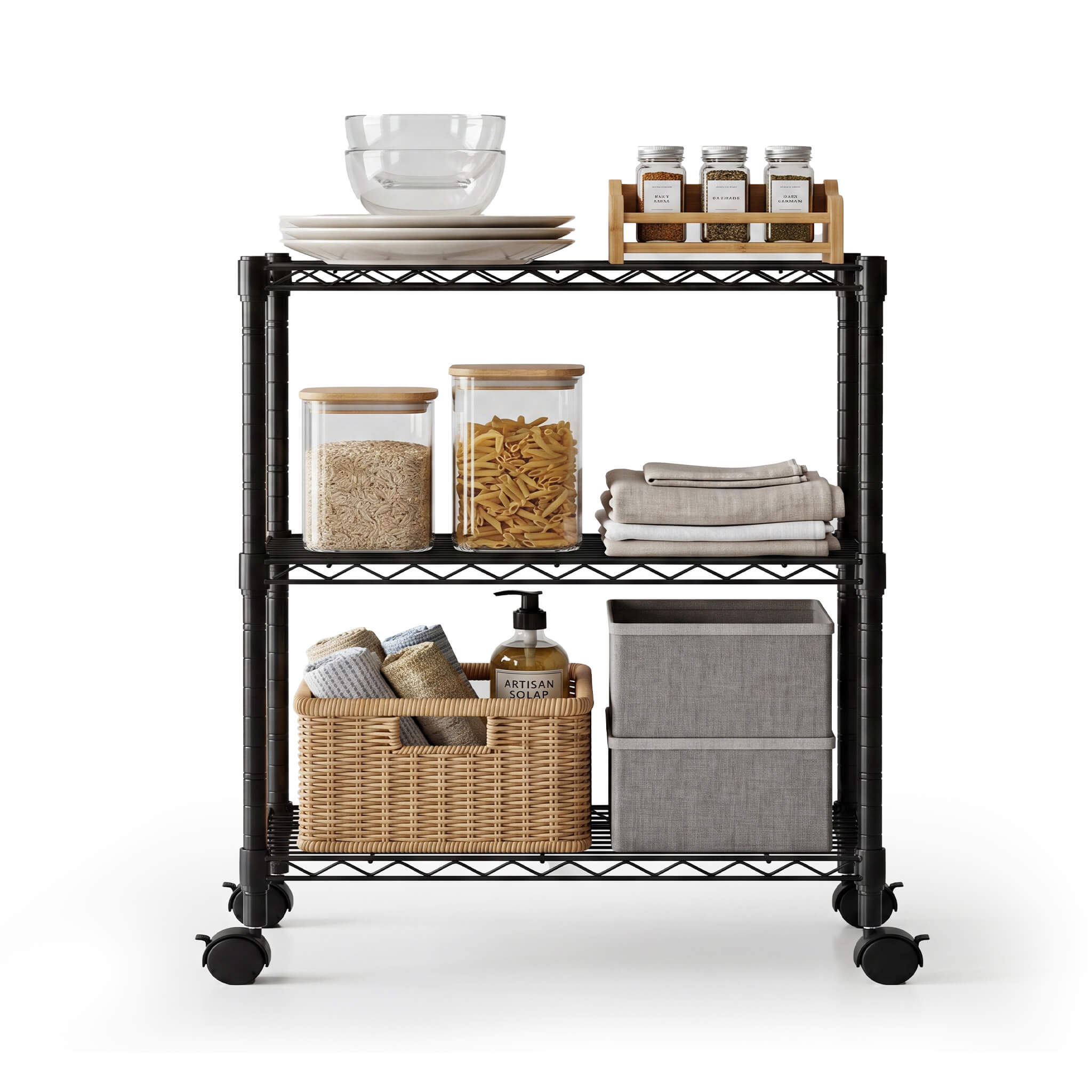 Heavy Duty Rolling Wire Shelving Unit, 3/4/5-Tier Metal Storage Shelf with Wheels