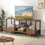 Brown Wood TV Stand with Fabric Drawers