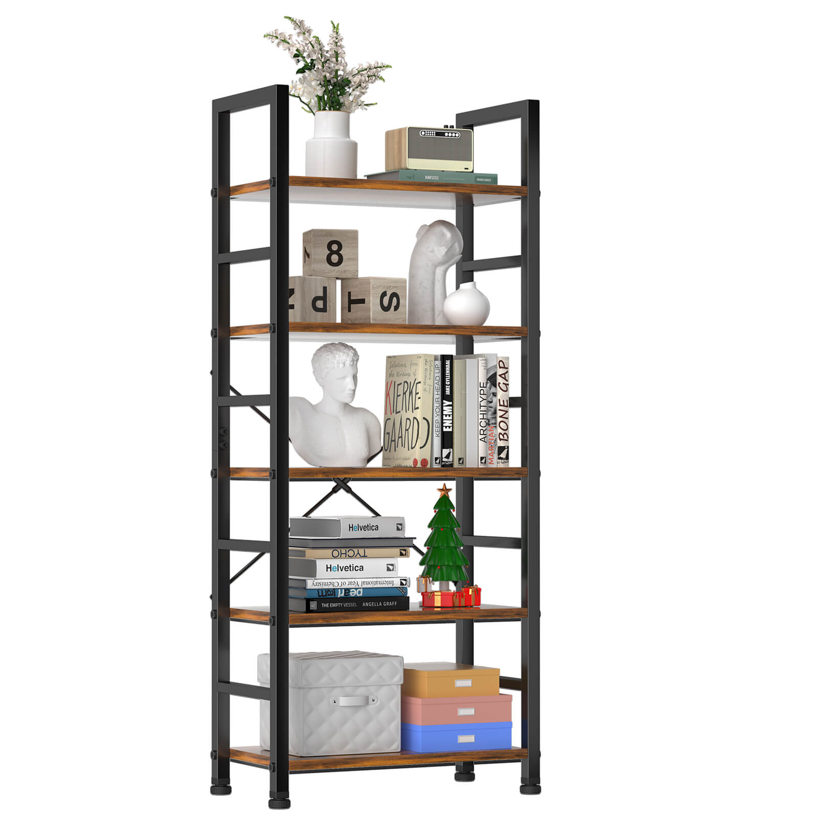 5-Tier Black Metal Bookcase