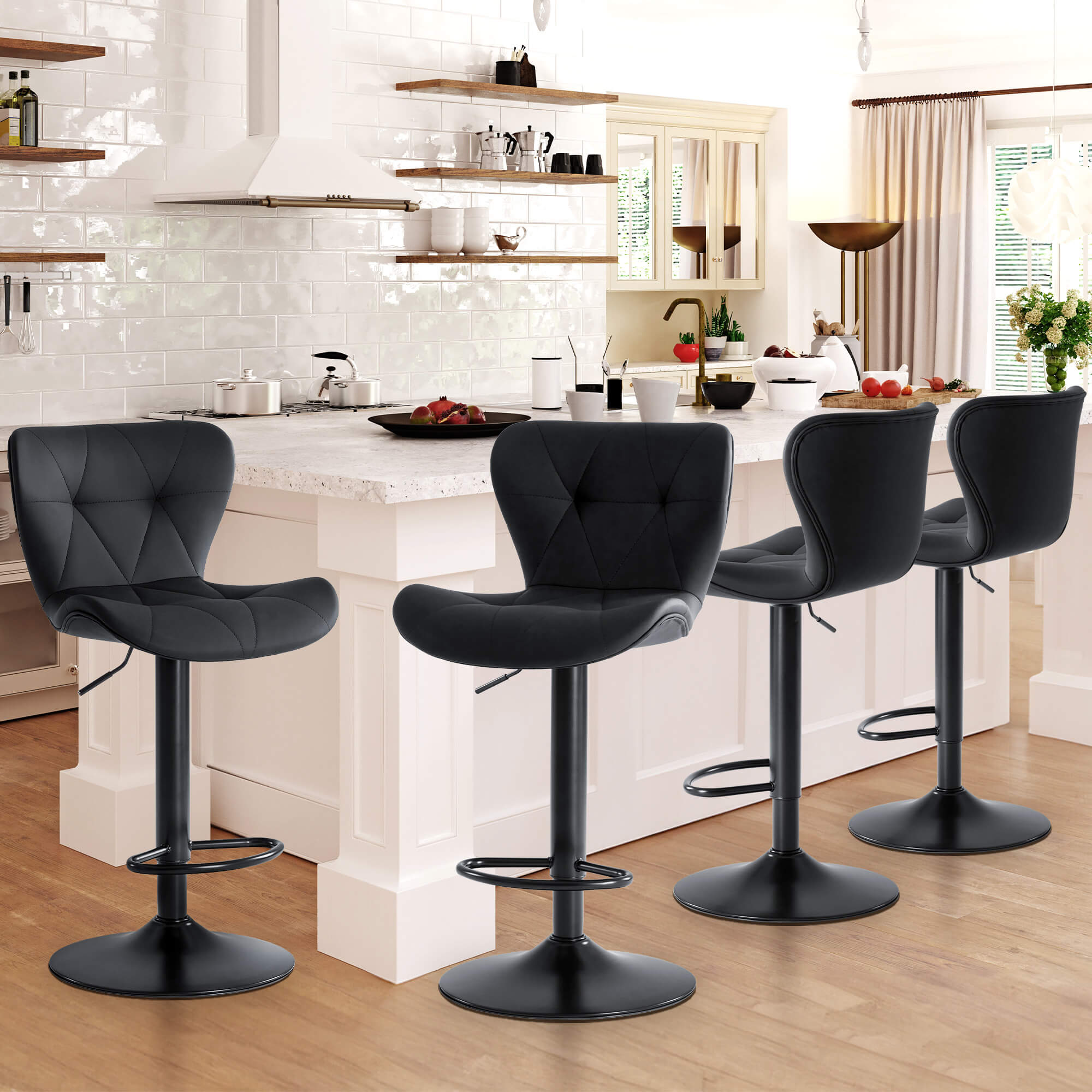 Faux Leather Diamond-Quilted Bar Stools Set of 2