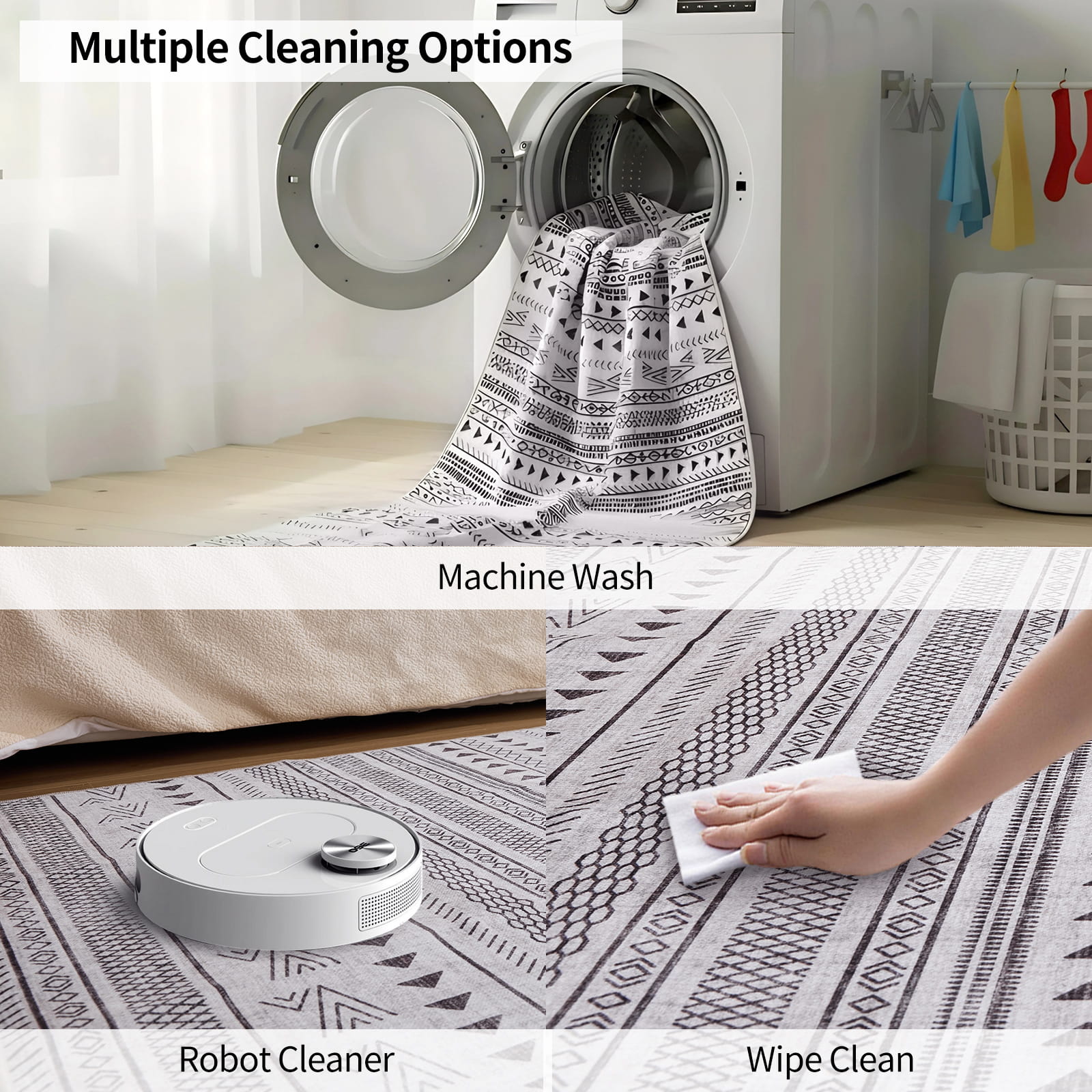 Washable Beige Weave Area Rug