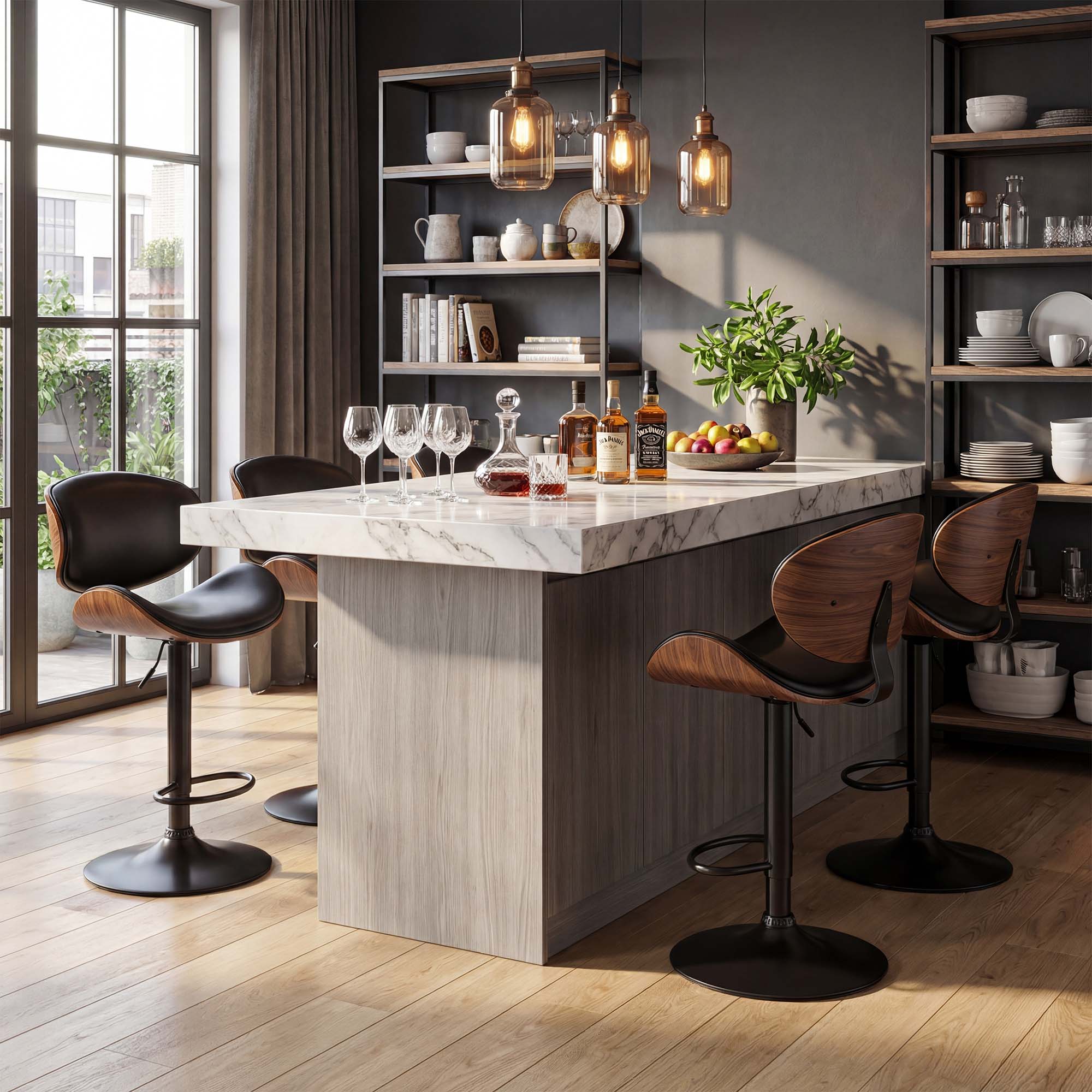 Adjustable Swivel PU Leather Bar Stools Set of 2