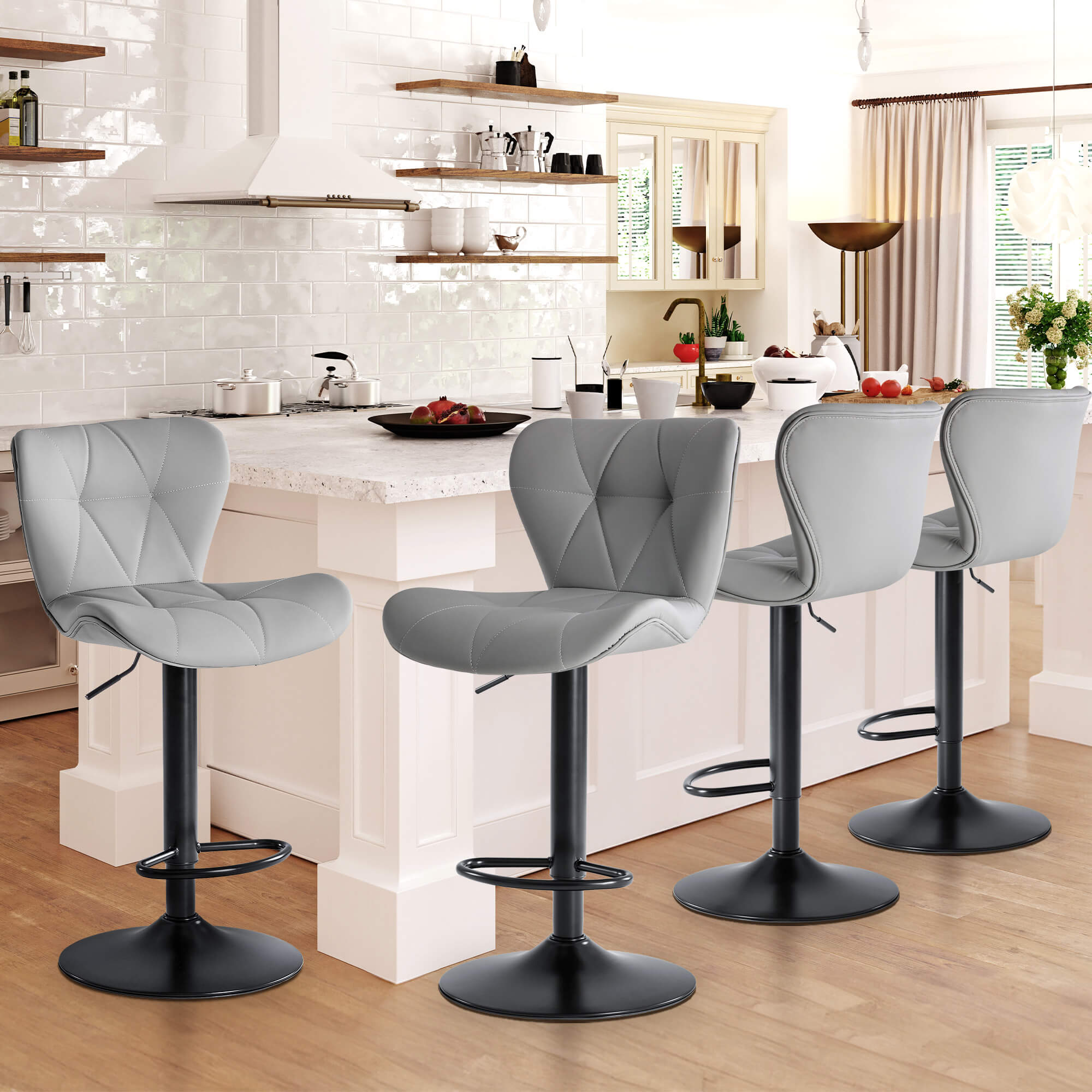 Faux Leather Diamond-Quilted Bar Stools Set of 2
