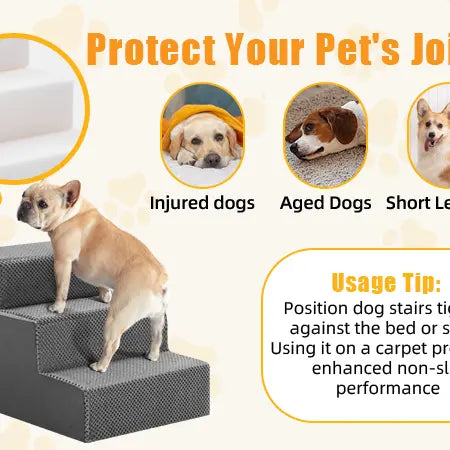 Pet Stairs for Dogs & Cats – Foam Dog Steps with Anti-Slip Base & Washable Cover, 3/4/5 Steps