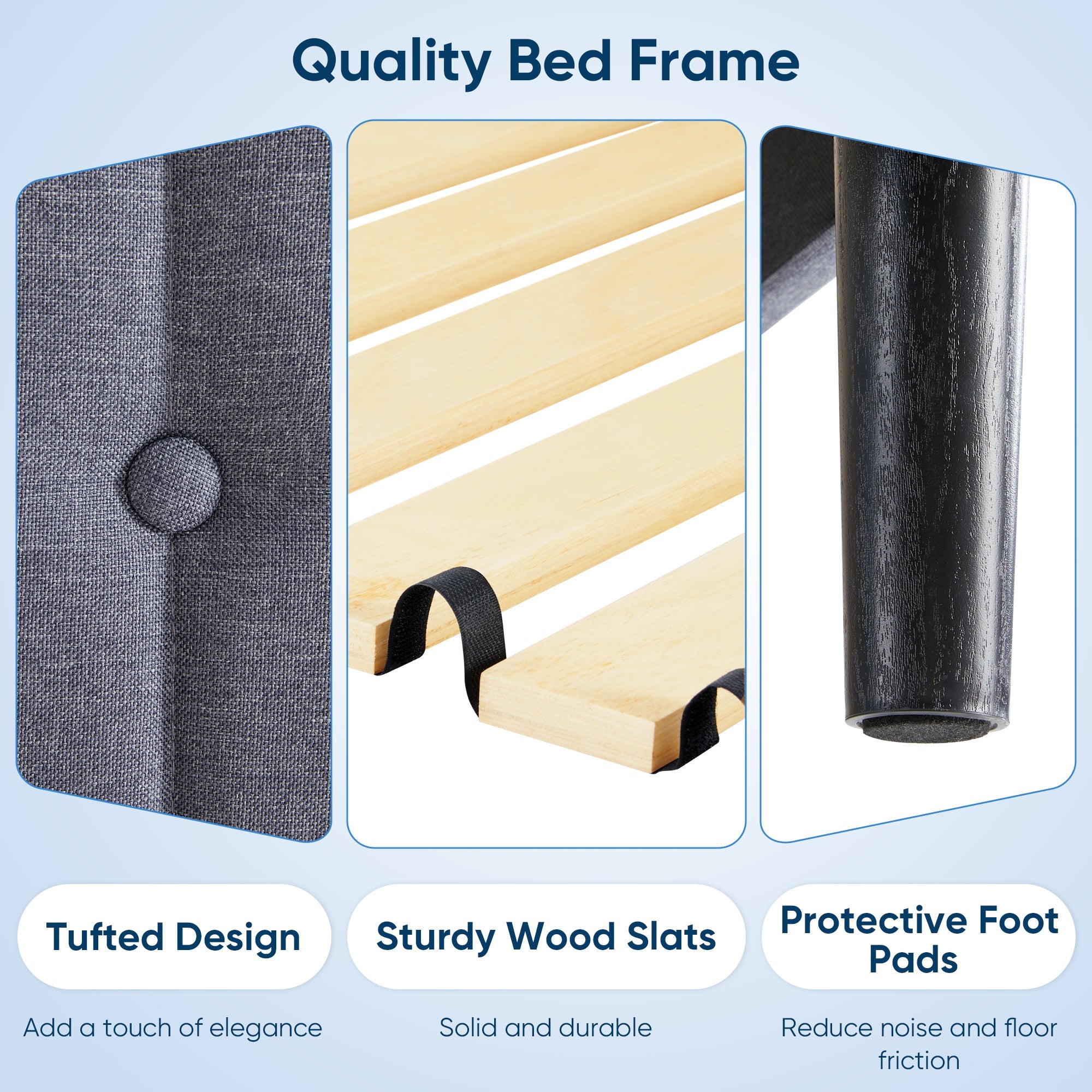 Fabric Upholstered Platform Bed Adjustable Headboard