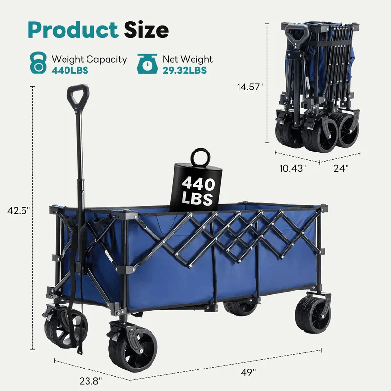 Warebay 440 lbs Heavy-Duty Collapsible Wagon Cart for Camping