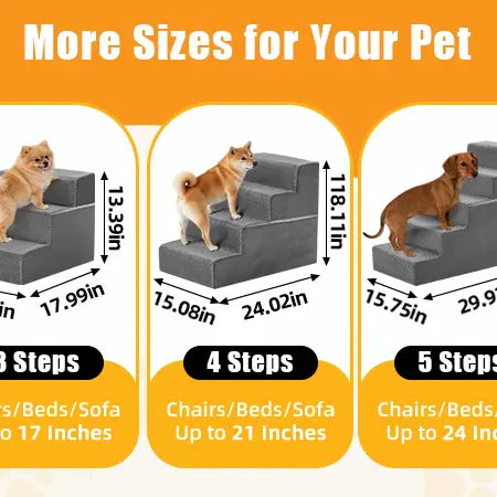 Pet Stairs for Dogs & Cats – Foam Dog Steps with Anti-Slip Base & Washable Cover, 3/4/5 Steps