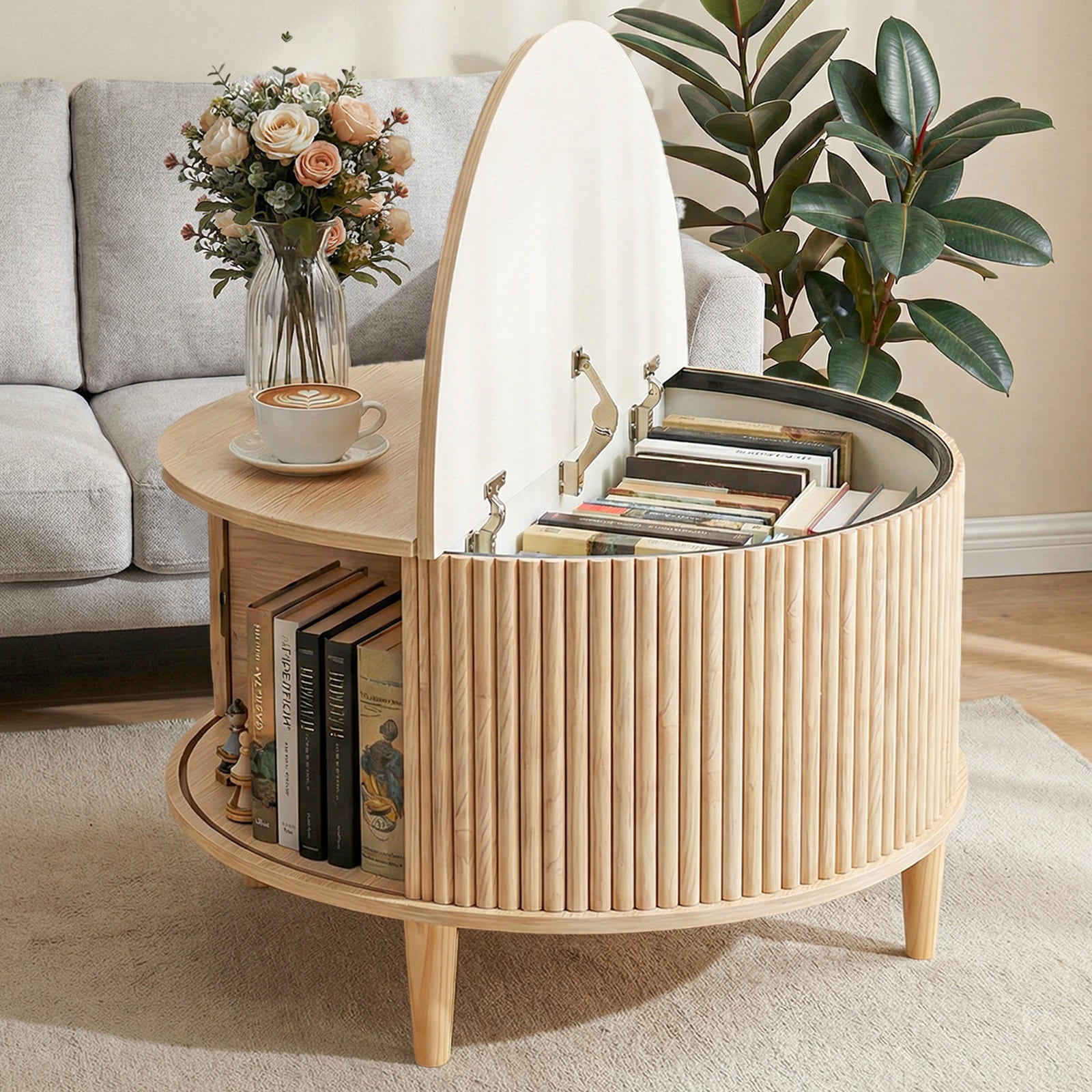 Round Flip-Top Storage Coffee Table