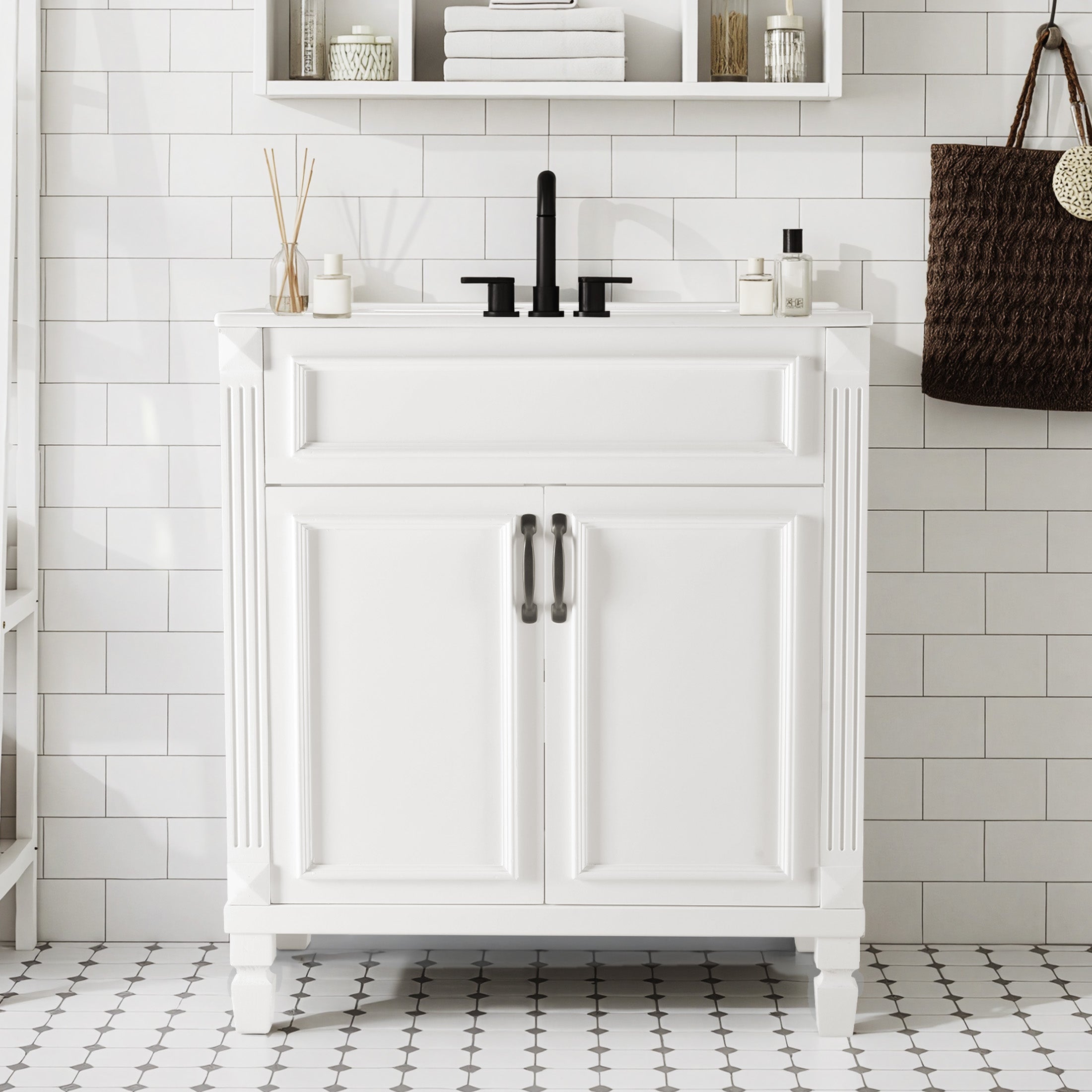Modern White Bathroom Vanity Cabinet with Sink
