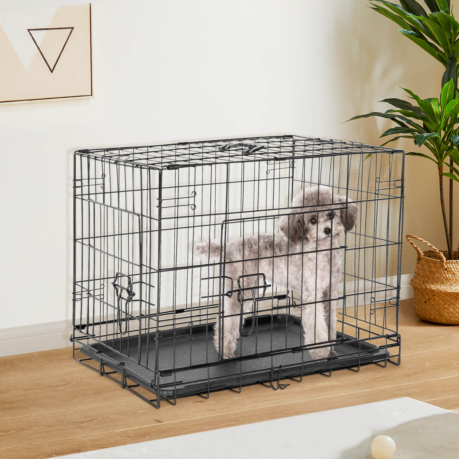 Foldable Double Door Dog Crate with Divider
