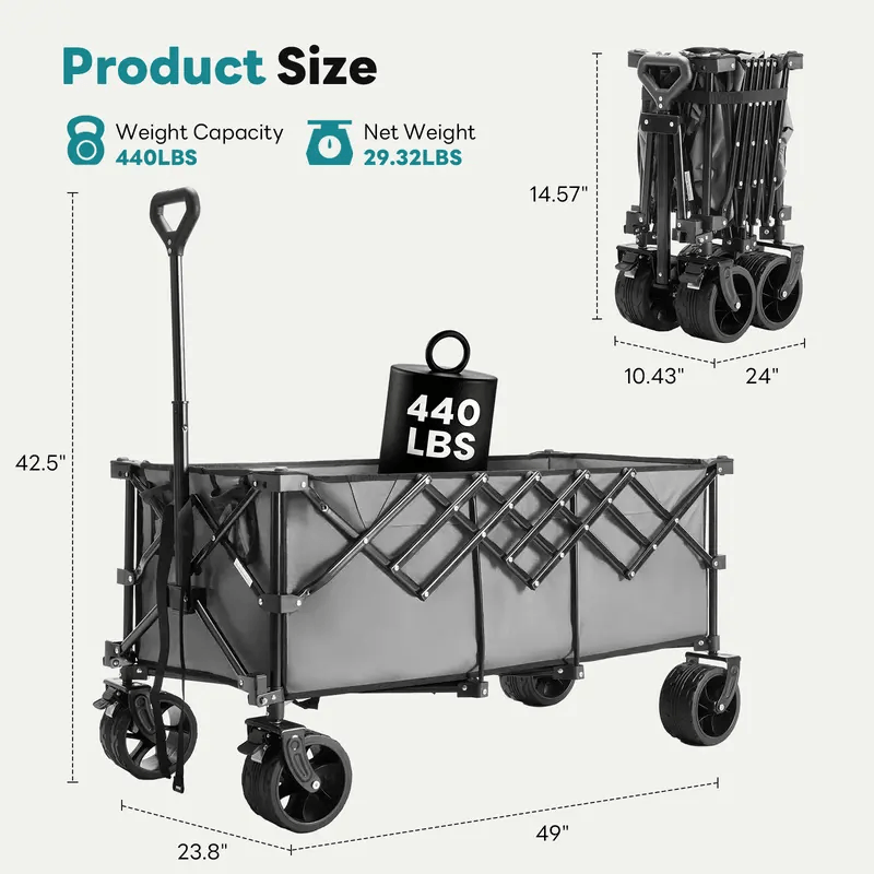 Warebay 440 lbs Heavy-Duty Collapsible Wagon Cart for Camping